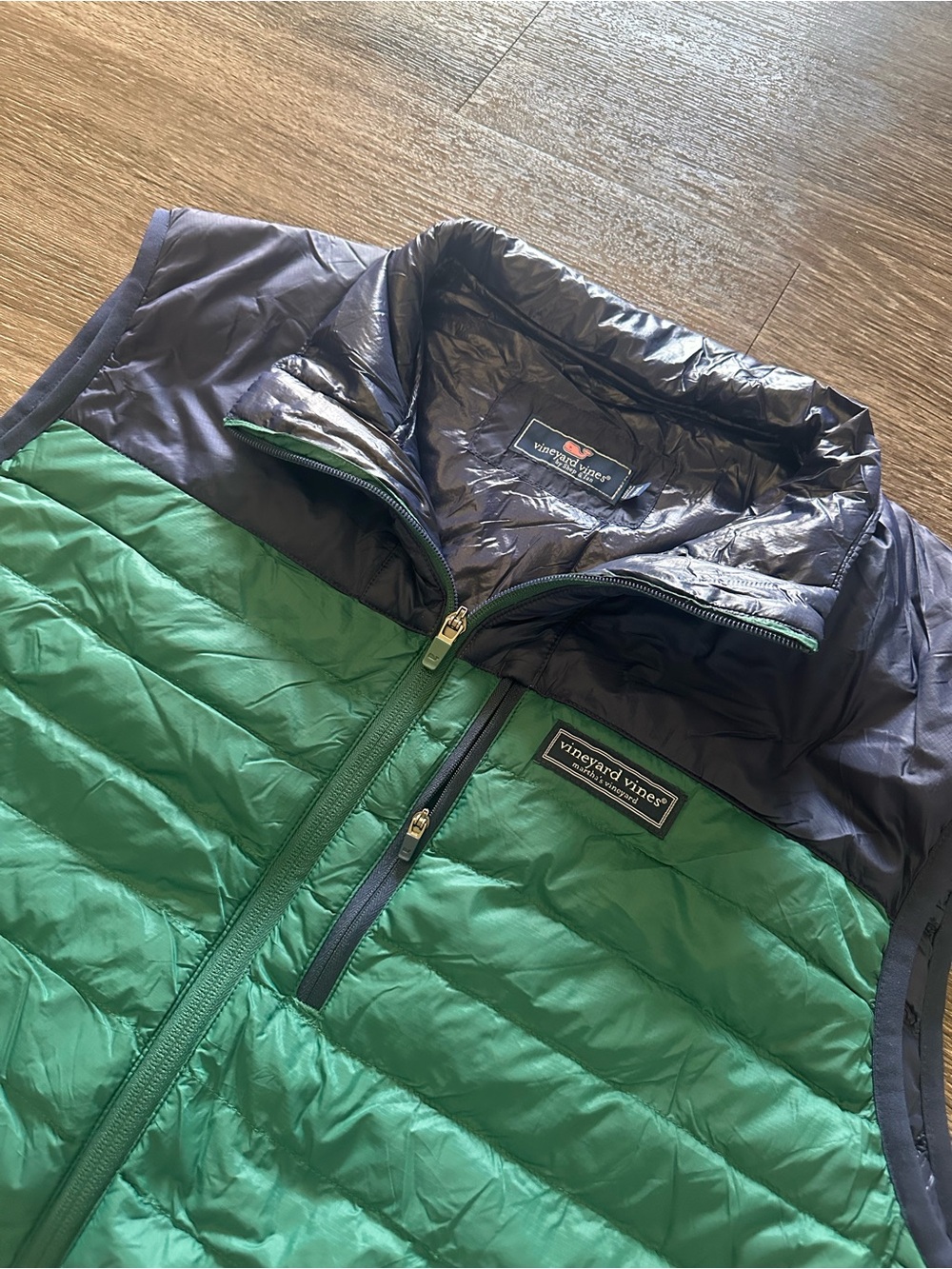 Vineyard Vines Men's Full Zip Quilted Puffer Vest Green/Navy XXL Pockets